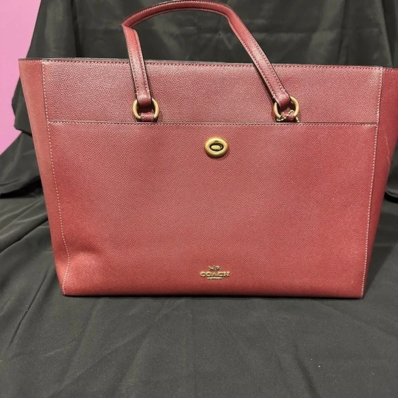 Coach Burgundy Pebble Leather Folio Large Tote (78246)